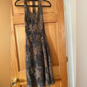 Ann Taylor Black and Brown Leaf Polka Dot Print Halter Midi Dress - 100% Silk